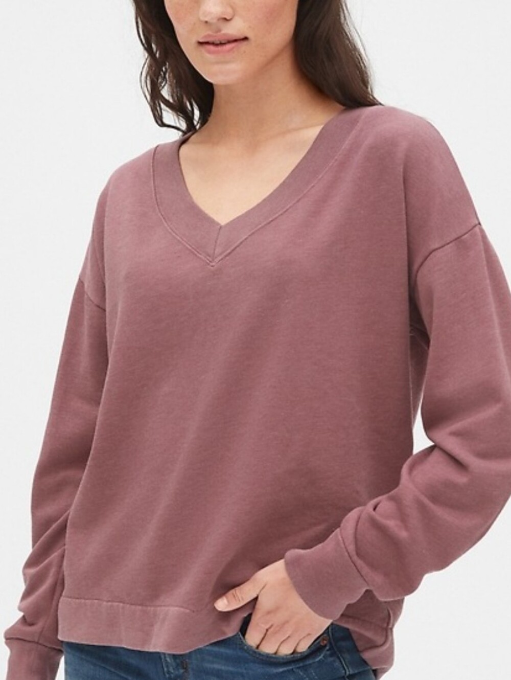 GAP Women's V-Neck Cozy Pullover Sweater in Dusty Rose